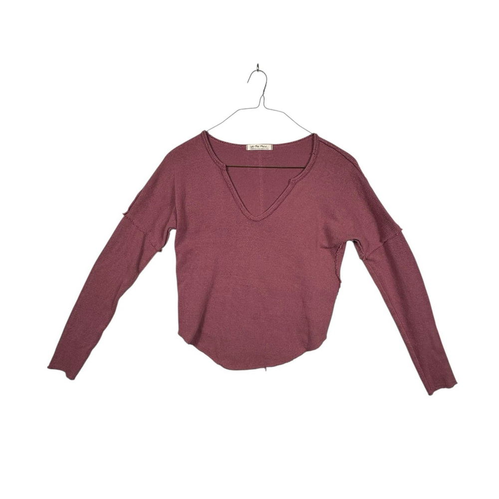 FREE PEOPLE We The Free Long Sleeve V Neck Top In Wine Size Medium